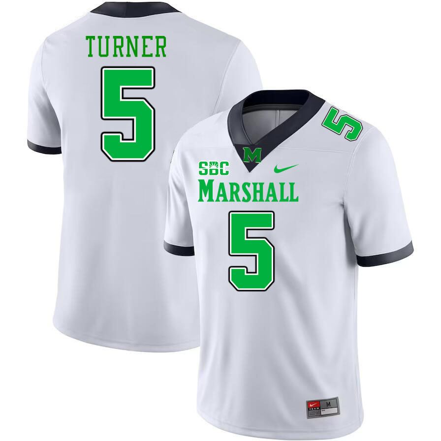 Men #5 A.J. Turner Marshall Thundering Herd SBC Conference College Football Jerseys Stitched-White